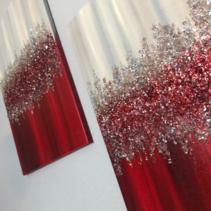 GLITTER GLASS ART, funkelnde Wandkunst, Designer Wandkunst, Minimalistische Rubine Glitter Leinwandkunst für Schlafzimmerdekor, Acrylwandmalerei