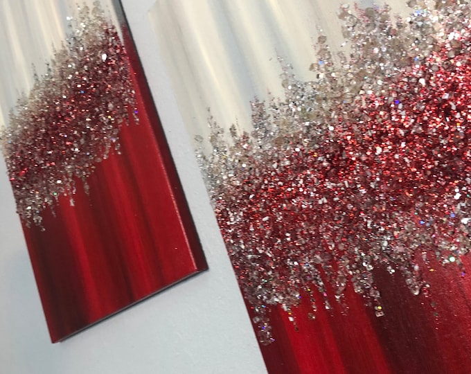 GLITTER GLASS ART, Sparkling Wall Art, Designer Wall Art, Minimalist Rubies Glitter Canvas Art For Bedroom Décor, Acrylic Wall Painting