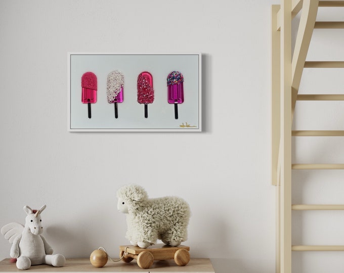 Resin LOLLY POP ART, Colorful Popsicles, Popsicles Wall Decor, Handcrafted Pink Crushed Glass Epoxy Resin Popsicles Art, 3d Wall Art