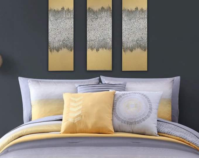 METALLIC WALL ART, Canvas Wall Hanging, Glitter Wall Art, Gold And Silver Glam Charm Glitter Art, Unique Wall Hangings Sparkly Art
