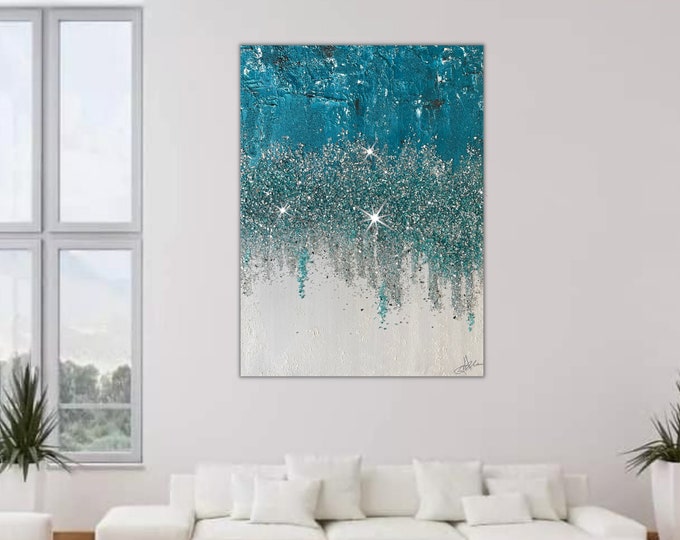 GLITTER WALL ART, Original Canvas Art, Unique Wall Hangings, Into Deep Resin Sparkly Wall Hanging Art, Minimalist Decorative Art
