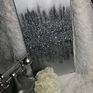 ARTE DA PARETE CON STRASS, Arte da parete in cristallo, Arte con specchio frantumato, Arte da parete in cristallo su tela grande minimalista, Arte scintillante per l&#39;arredamento della camera da letto