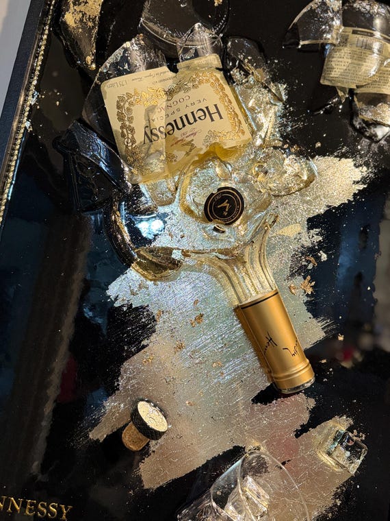 Smashed Hennessy Bottle Resin Art. Hennessy on the Rocks. Gift for