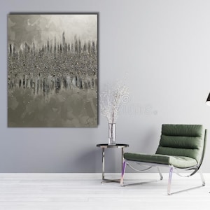 SPARKLY GLITTER ART, Crushed Glass Art, Glitter Glass Art, Minimalist Nyc Skyline Glitter Canvas Art For Bedroom Décor, Glam Wall Art