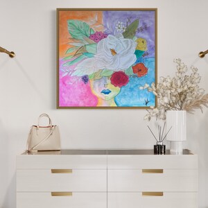 FLORAL WOMEN ART, Aesthetic Wall Art, Sketchy Wall Art, Large Canvas Abstract Wall Hangings Art, Watercolors Painting Housewarming Gift