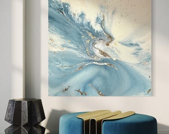 To The Sky – Original Dutch Pour Painting, Acrylmalerei mit Glassplittern und Glitzer