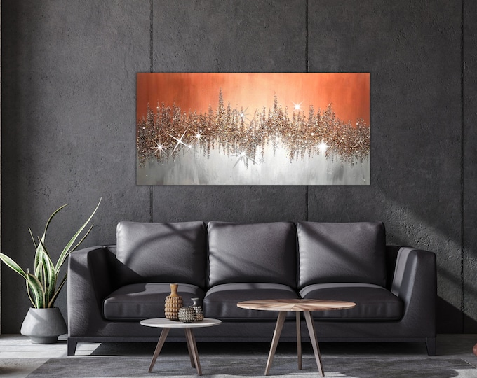 SPARKLY GLAM ART, Crushed Glass Art, Glitter Canvas Art, Sun Blocked Sparkly Wall Hangings Art, Large Canvas Art For Living Room Decor