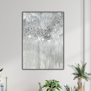 SILVER GLITTER ART, Sparkly Wall Art, Wall Decor Painting, Enchanted Dance Resin Sparkly Glitter Canvas Wall Decor Art, Glam Wall Art