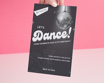 Convite de festa discoteca para impressão | Convite de aniversário discoteca retrô
