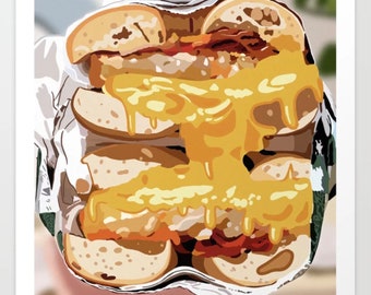 Cheesy New York Bagel Sandwich Digital Print Download Wall Art