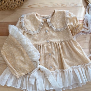 Cream color  vintage toddler girl dress, country-style handmade dress for birthday, family photoshoot, toddler themed party.Halloween