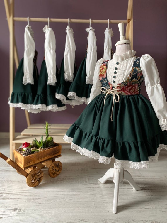 Handmade Green Linen Dress: Floral Country-style Outfit - Etsy
