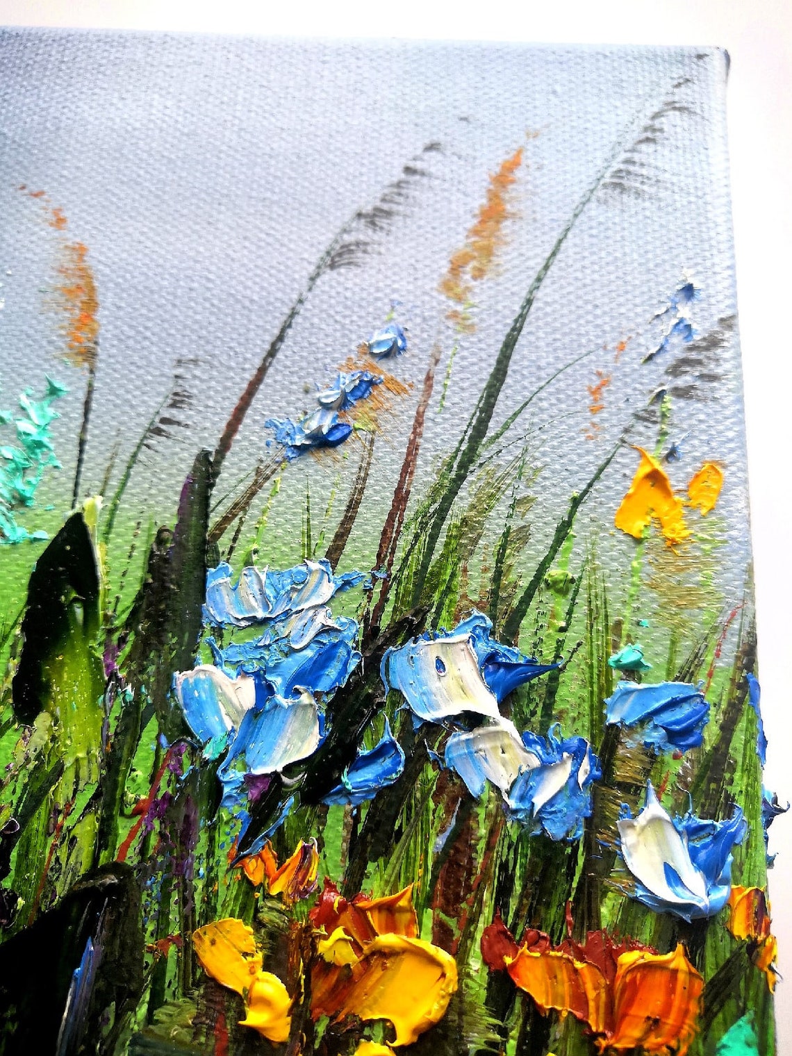 Painting with meadow flowers Wildflowers on canvas Oil Etsy