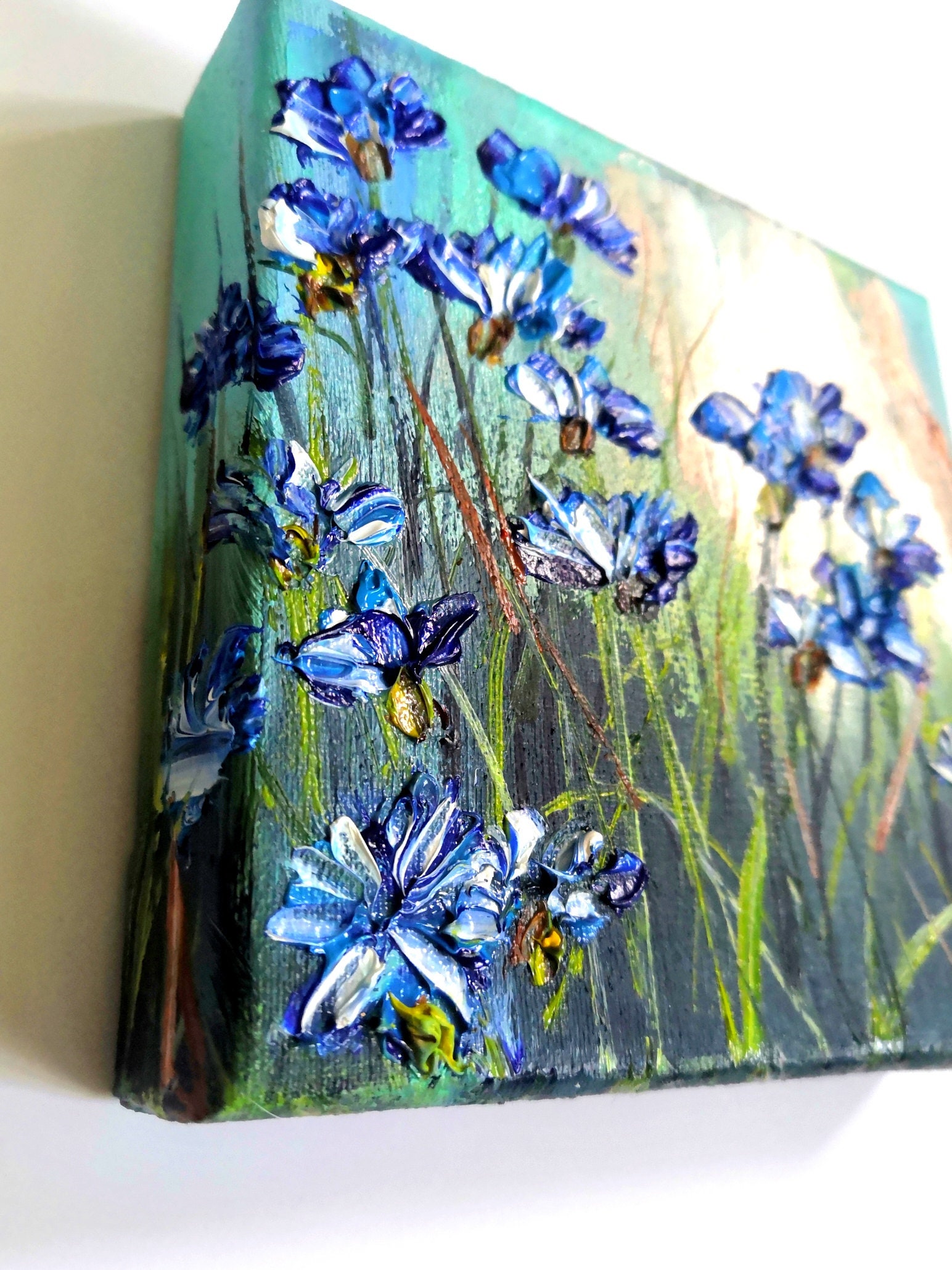 Miniature Painting Flowers On Canvas Cornflowers Original Etsy