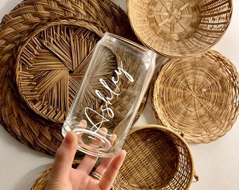 Personalized Name Iced Coffee Cup Soda Beer Can Glass with Lid and Glass Straw, Gift for Friends, Bridesmaid