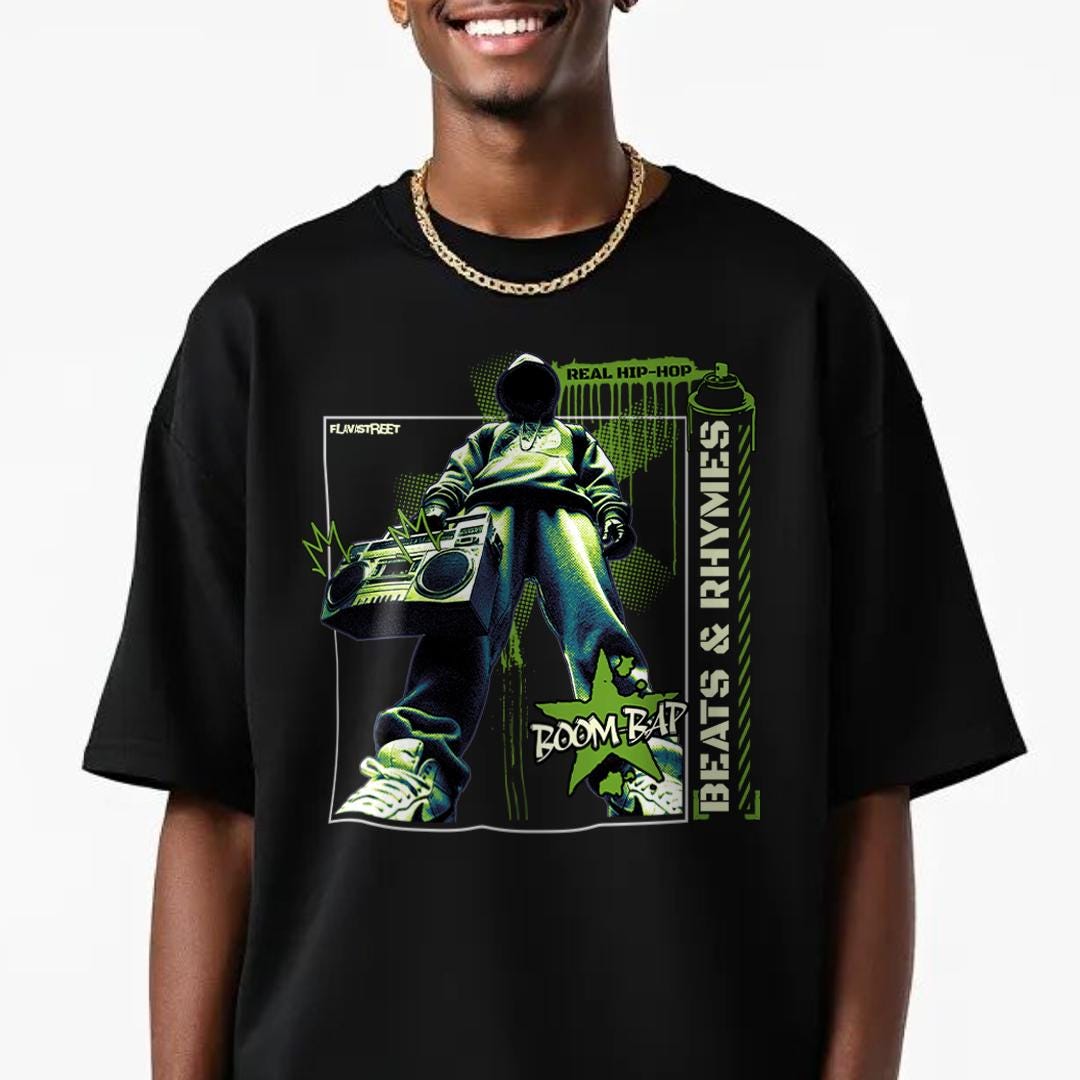 Beats & Rhymes Hip Hop T-shirt: Boom Bap Graffiti Style - 100