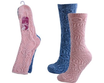 Ladies Cable Knit Chenille Socks Size 4-7