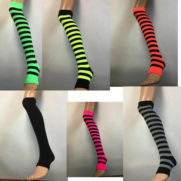 Ladies Girls Long Over The Knee Plain Stripped Cotton FOOTLESS Socks Attractive