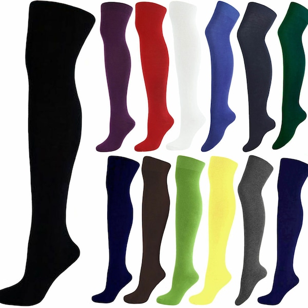 Ladies Over the Knee socks 1 Pair Ladies Girls Over The Knee Thigh Socks, Black, White, Navy, Grey, Green, Brown, Maroon, Royal Blue, Cream