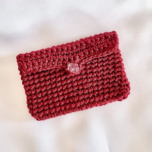 Handgefertigter Kartenhalter aus Purpurrotem Leinen, glitzernde dunkelrote gehäkelte Karte Geldbörse Beutel Beutel, Kleine Brieftasche, Weihnachtsstrumpffüller, Geschenk für Mama Papa Unisex