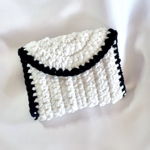 Handgemachte Weiß Schwarz Baumwolle Klappe Kartenhalter, Neutral Monochrome Häkelkarte Geldbörse Beutel, Kleine Brieftasche Weihnachtsstrumpf Füller Geschenk für Unisex