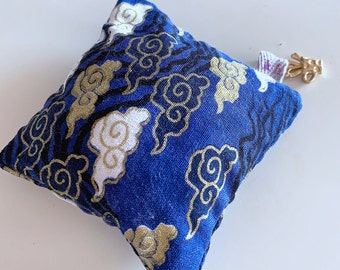 Hand Sewn Japanese Zen Cloud Vintage Style Square Pin Cushion with Cotton fill, Antique Retro Vibe Pin Accessory for Dressmaker Sewer Mother