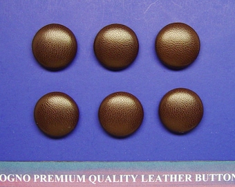 6 Made in USA 13/16 inch (20.5 mm) medium dark brown genuine leather covered blazer, jacket, or upholstery replacement buttons