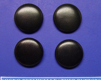 4 Made in USA soft black genuine leather covered blazer jacket buttons metal loop, 26 mm ( 1 inch )