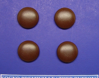 4 Made in USA 3/4" (20.5 mm) medium dark brown genuine leather covered blazer, jacket, or upholstery replacement buttons