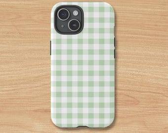 Green Gingham Phone Case Trendy Phone Case for Summer Green Checkered Phone Cover for Girl Birthday Gift Durable Phone Case Green Gingham