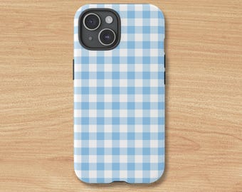 Blue Gingham Phone Case for Teen Girl Birthday Gift Blue Gingham Phone Cover Blue Checkered Phone Case for Girl Trendy Phone Case Gingham