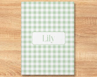 Custom Green Gingham Hardcover Journal Custom Notebook for School Supplies for Girl Custom Gingham Notebook Journaling Stationery Custom