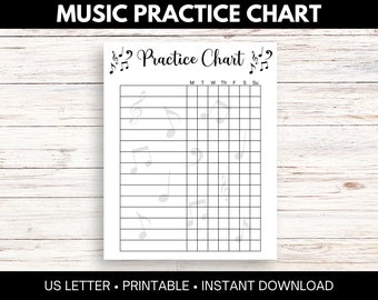 Gráfico de prática musical para impressão, rastreador de prática para estudantes de música, organização de aulas de música, rastreador de progresso musical para músicos, para impressão