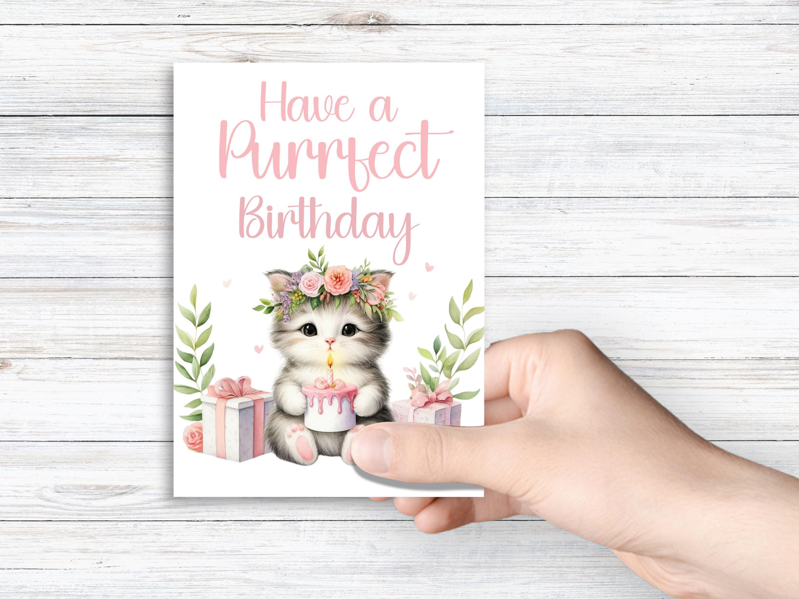 Printable Cat Birthday Card Printable Card for Birthday Digital ...
