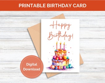 Printable Birthday Card for Her Happy Birthday Card Digital Download Cake Birthday Greeting Card Instant Download Birthday Card Printable