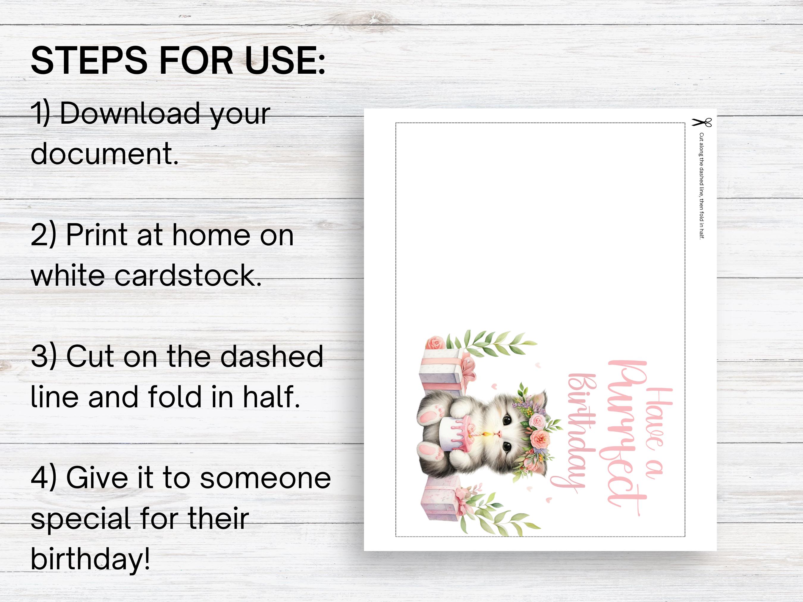 Printable Cat Birthday Card Printable Card for Birthday Digital ...