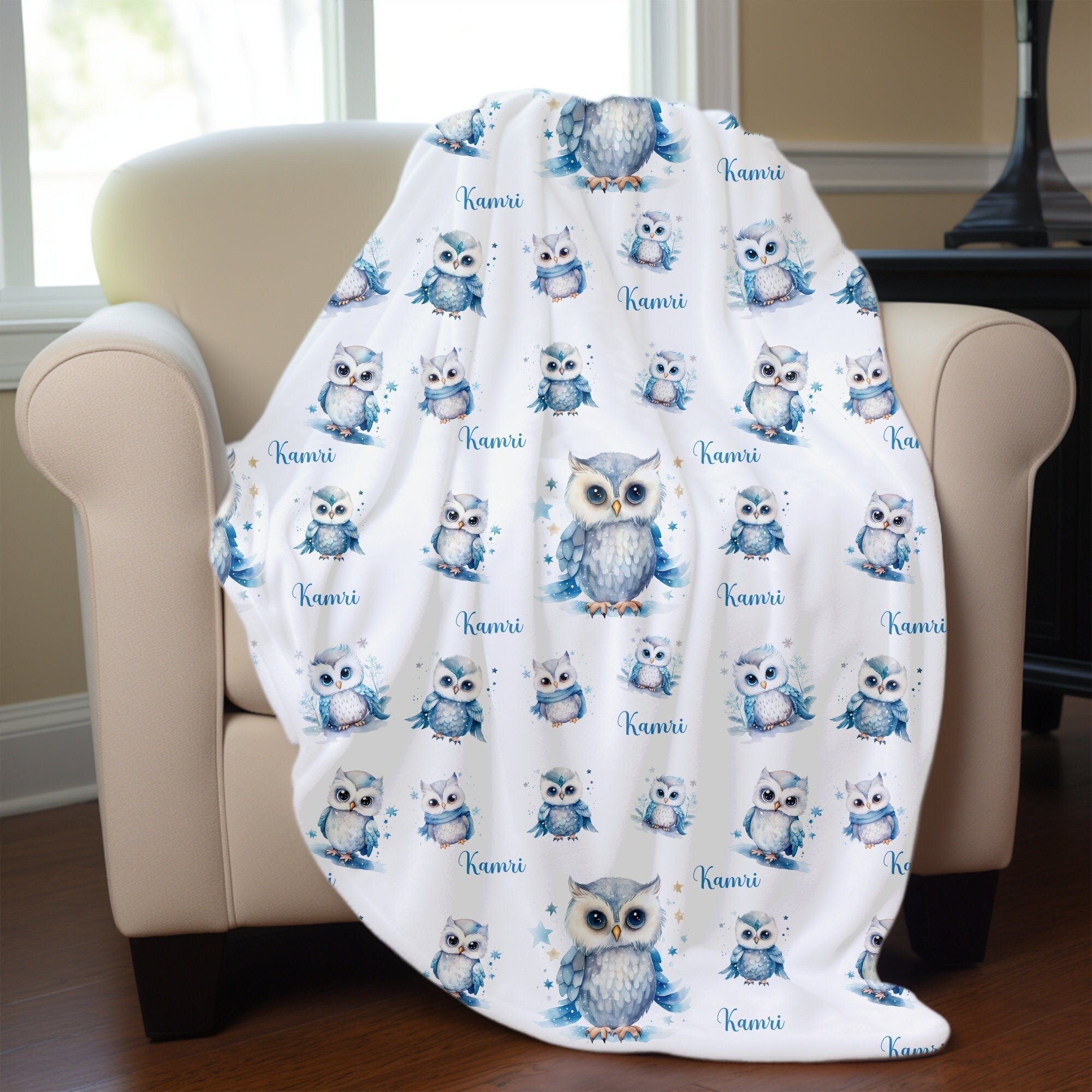 Personalized Owl Blanket Custom Owl Print Blanket Personalized Plush Blanket Owl Lover Gift for Her 