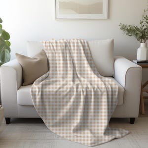 Beige Gingham Blanket for Girl Birthday Gift Gingham Throw Wedding Gift Blanket Gingham Room Decor Beige Gingham Home Decor Gift for Wedding