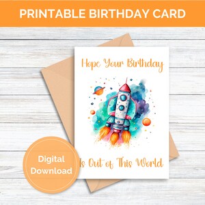Printable Birthday Card for Kid Space Ship Birthday Card for Boy Spaceship Birthday Card for Girl Digital Download Birthday Greeting Card