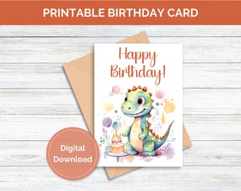 Tarjeta de cumpleaños imprimible para niño Tarjeta de feliz cumpleaños imprimible Descarga digital Tarjeta de felicitación de cumpleaños de dinosaurio Descarga instantánea