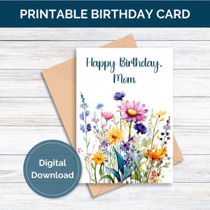 Printable Floral Birthday Card for Mom Printable Birthday Card Mom Digital Download Mom Birthday Card Printable Mom Card Instant Download