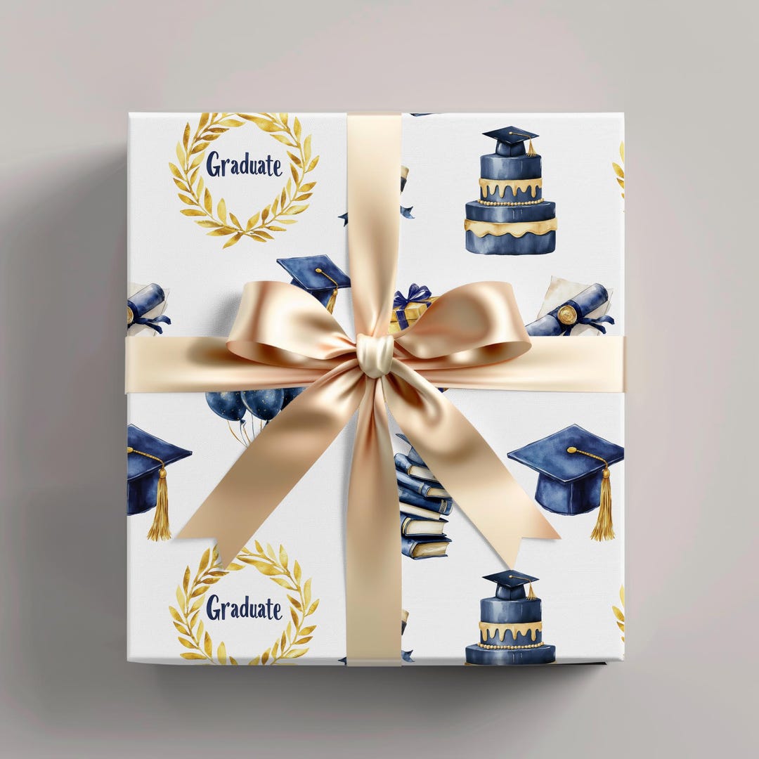 Graduation Wrapping Paper for Graduation Party Supplies Blue Graduation ...