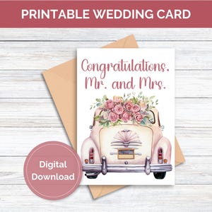 Carte imprimable pour mariage, carte de félicitations pour mariage, carte imprimable pour le jour du mariage, téléchargement numérique
