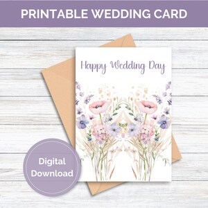 Printable Happy Wedding Day Card Floral Printable Card for Wedding Digital Download Floral Wedding Card for Newlyweds Happy Wedding Day Card