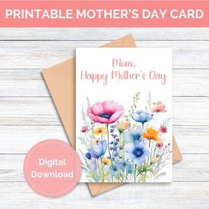 Printable Floral Mother's Day Card Printable Mother's Day Card Floral Card for Mom Digital Download Mother's Day Floral Card Printable Card