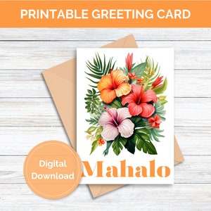 "druckbare Grußkarte ""mahalo"" Hawaiian Greeting Card Danke, Karte zum ausdrucken Hawaiian Mahalo Danke, Karte, Wertschätzung, Karte zum Ausdrucken."