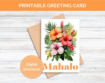 Printable Greeting Card Mahalo Hawaiian Greeting Card Thank You Card Printable Hawaiian Mahalo Thank You Card Appreciation Card Printable