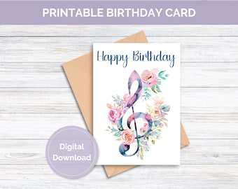 Printable Treble Clef Birthday Card for Musician Treble Clef Card Digital Download Music Teacher Birthday Card for Music Teacher Printable
