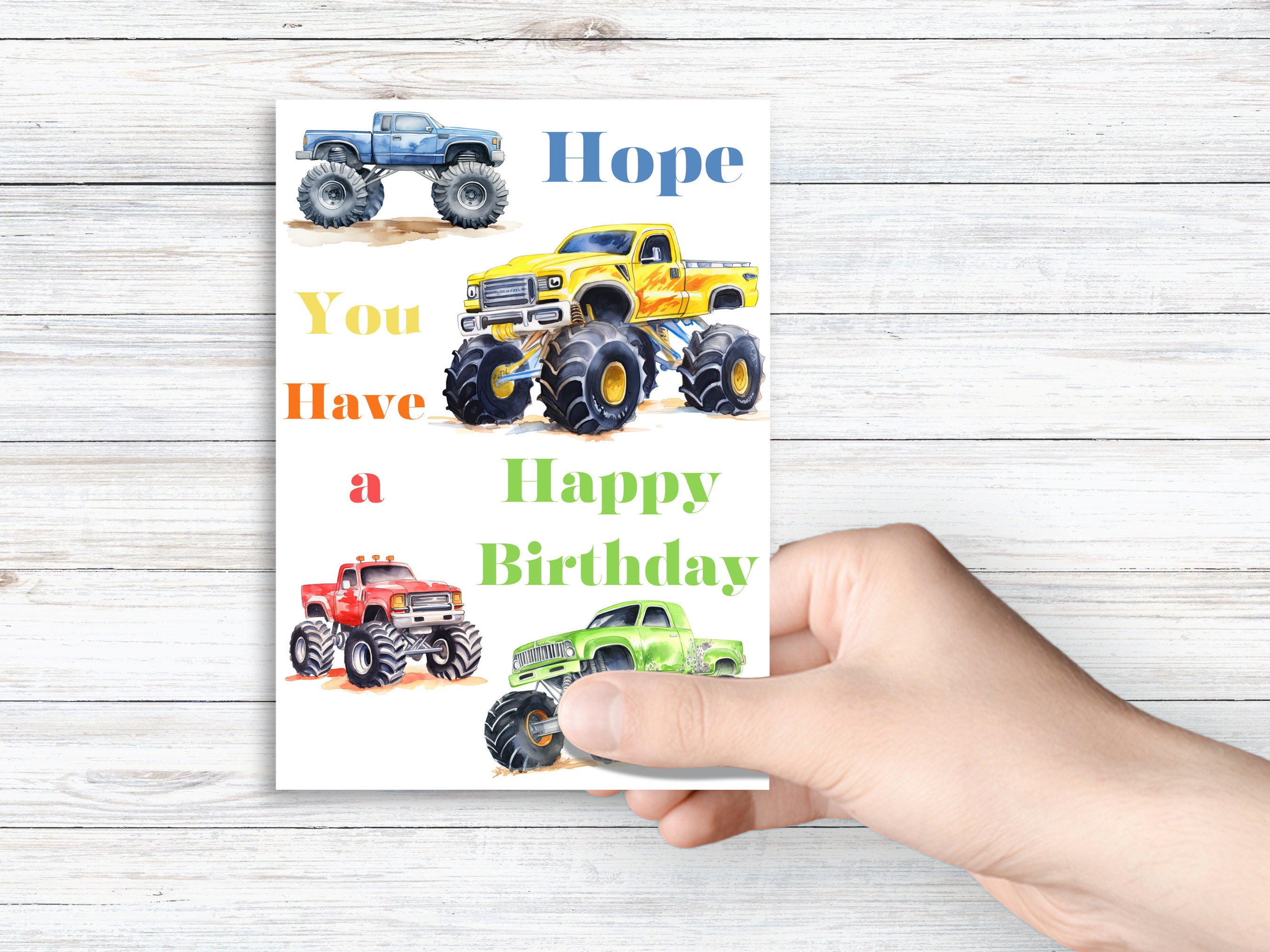 Printable Monster Truck Birthday Card for Kid Birthday Card Printable ...