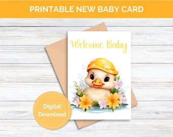 Anatra stampabile Benvenuto Baby New Baby Shower Neonato Carta regalo Biglietto d'auguri Download digitale Download istantaneo